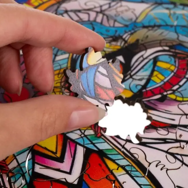 Kruzzel Houten Wolf Puzzel – 170 Stukken – Kleurrijke en Unieke Decoratieve Puzzel