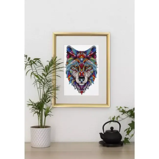 Kruzzel Houten Wolf Puzzel – 170 Stukken – Kleurrijke en Unieke Decoratieve Puzzel