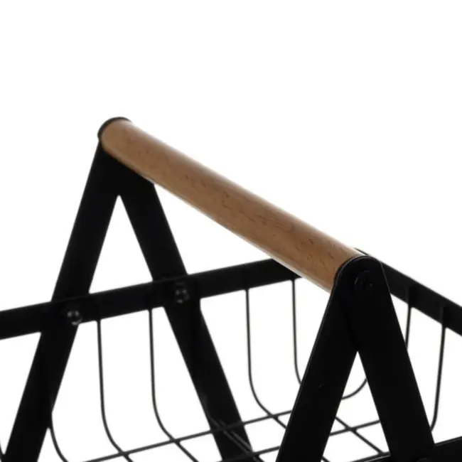 Ruhhy Tweelaagse Fruitmand - Moderne Metalen Groentemand met Houten Handgreep, Matzwart