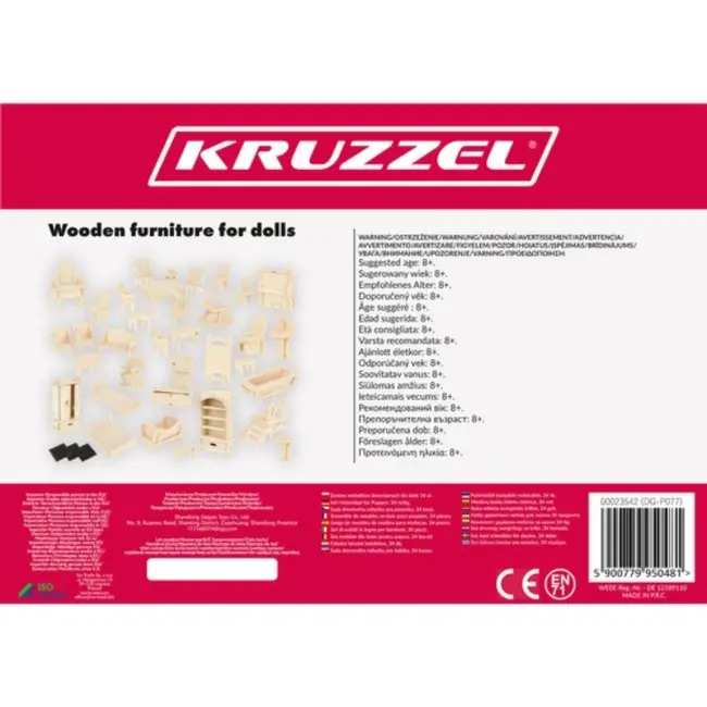 Kruzzel Houten Poppenmeubel Set - 34 Delige DIY Meubelset voor Poppenhuis