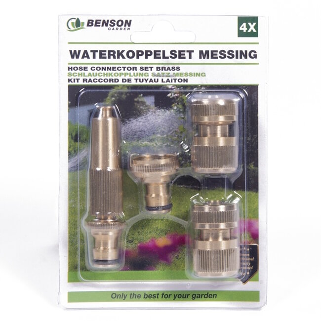 Benson Waterkoppelset - Verstelbare sproeikop - Messing - 4-delig - Brons