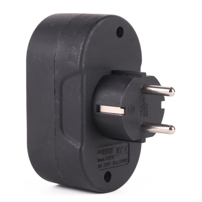 Benson Stekker Duo Verloop - Randaarde - Horizontaal - Zwart - Kinderbeveiliging