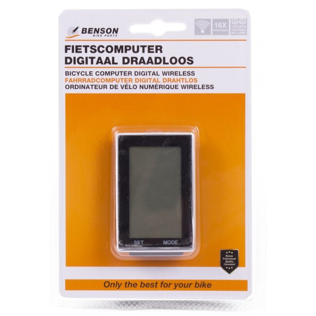 Benson Draadloze fietscomputer - 16 functies - groot LCD display - zwart