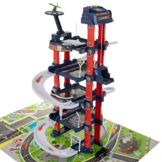 Kruzzel Speelgoedgarage - 4 Verdiepingen - Inclusief Lift, Auto's en Helikopter