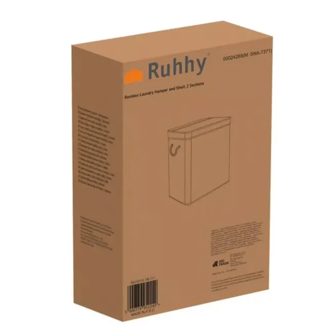 Ruhhy Bamboe Wasmand - Twee Compartimenten - 100L - Stijlvol en Duurzaam