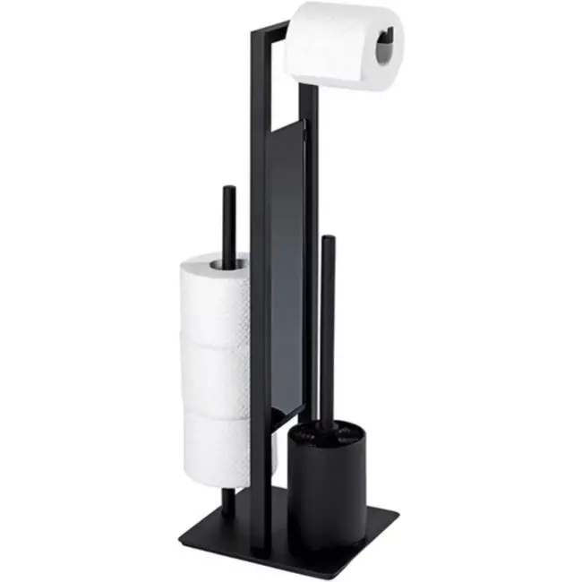 Ruhhy 3-in-1 Toiletrolhouder - Mat Zwart - Met Toiletborstel en Extra Opbergruimte