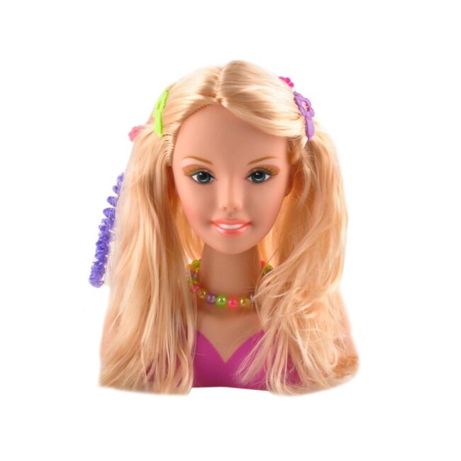 Kruzzel Roterend kapsalonhoofd 9,5 x 18,5 x 20 cm met 8 haarclips en 4 gekleurde haarlokken