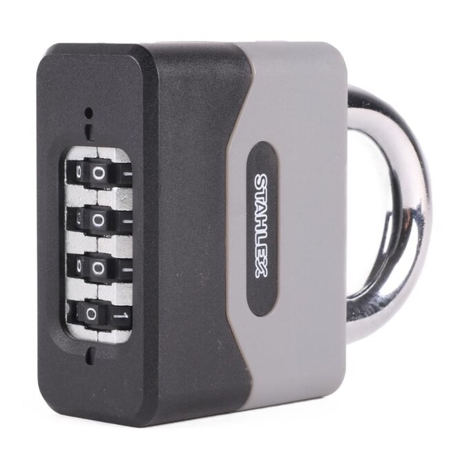 Stahlex Cijferslot - 4-cijferig - Zelfsluitend - Schokabsorberend - 95 mm - Chroom/Grijs