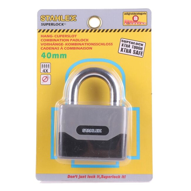 Stahlex Cijferslot - 4-cijferig - Zelfsluitend - Schokabsorberend - 95 mm - Chroom/Grijs