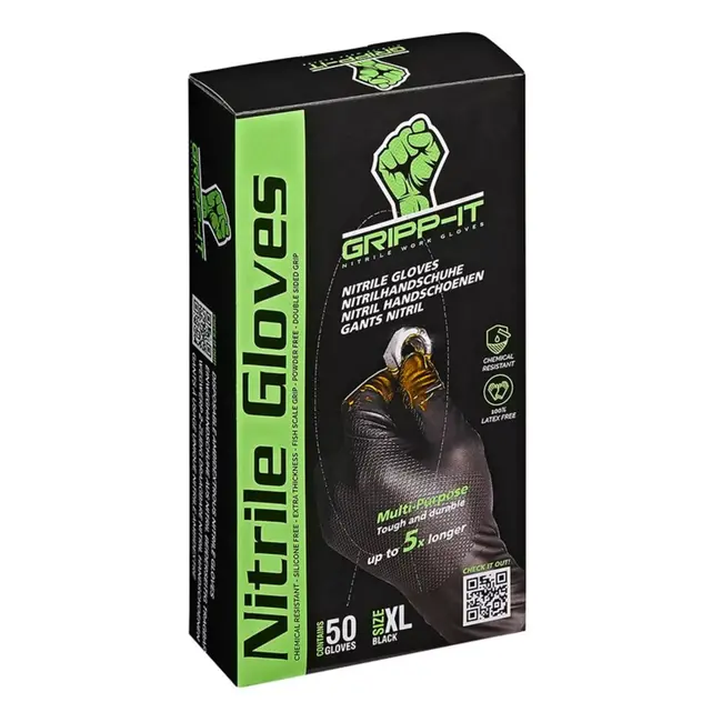 Gripp-It Nitril handschoenen XL - Zwart - Touchscreen vriendelijk - Chemische bescherming - Dispenserdoos 50 stuks