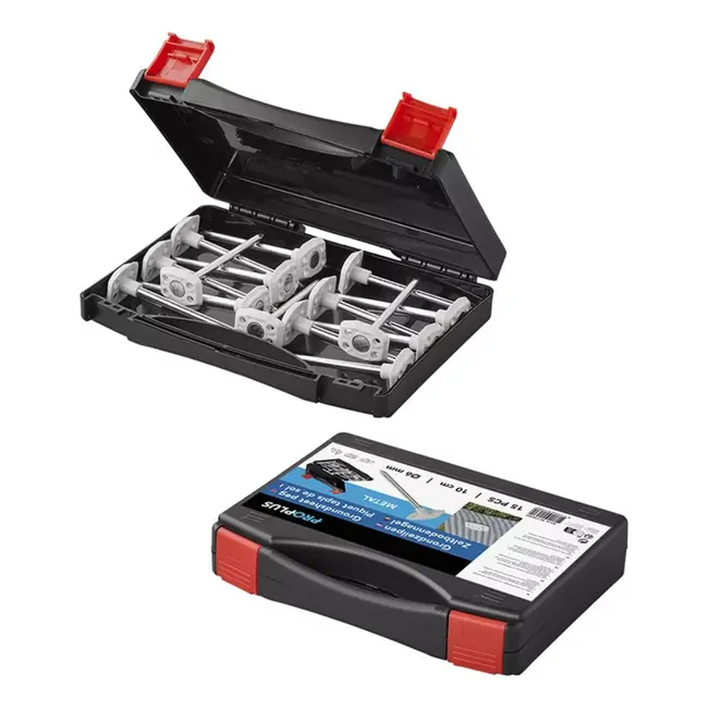 ProPlus Grondzeilpen Metaal - Ø6 mm - Set van 15 stuks met koffer - Voor veilige bevestiging van grondzeilen