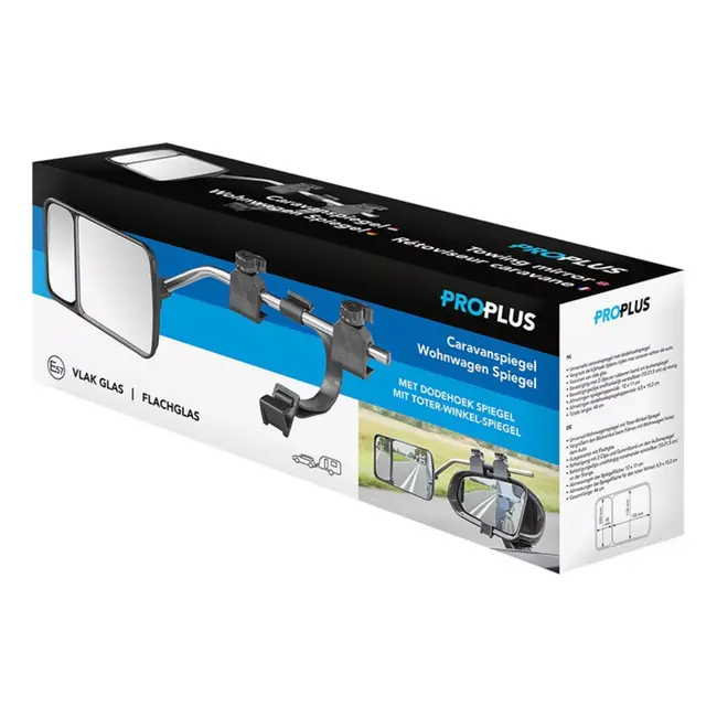 ProPlus Caravanspiegel met Dodehoekspiegel - 44 x 11 x 16 cm - Vlak Glas - Universeel en Verstelbaar