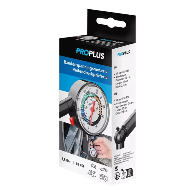 ProPlus Bandenspanningsmeter 3,8 Bar - Compact en Nauwkeurig - Voor Auto's en Fietsen