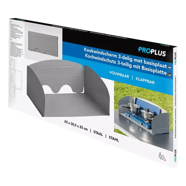 ProPlus Kookwindscherm 3-delig Vouwbaar - 63 x 30,5 x 25 cm - Met Hittebestendige Basisplaat