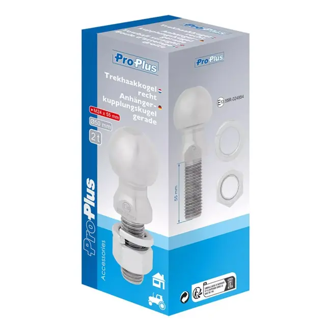 ProPlus Rechte trekhaakkogel - M24 x 55 mm - E-gekeurd - Ø50 mm - Max. 2000 kg
