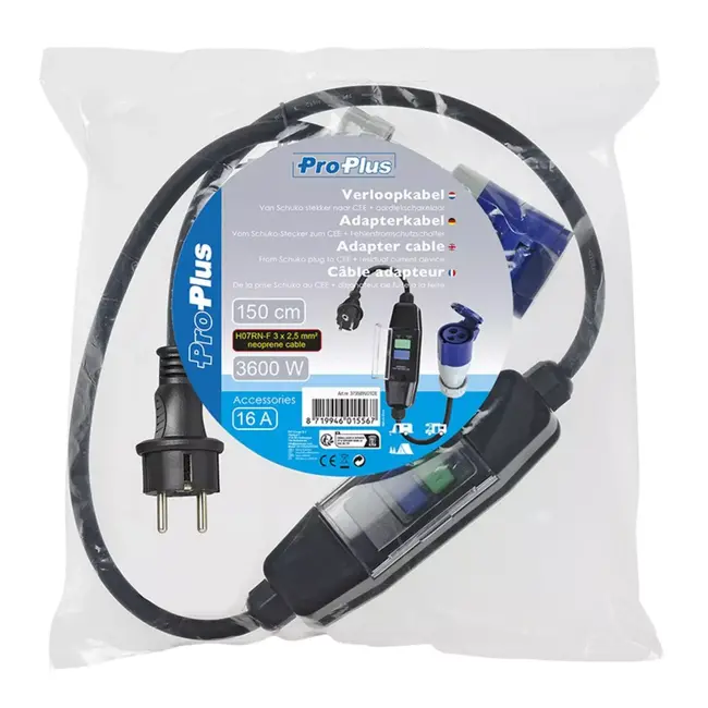 ProPlus Verloopkabel 150 cm - Schuko naar CEE - Aardlekschakelaar - Weerbestendig - 3x 2,5 mm²