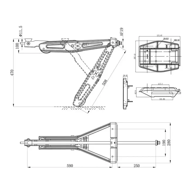 ProPlus Caravanhoeksteun - 1000 kg draagkracht - Verzinkt staal - Inclusief stabilisatievoet - Verlengd uitdraaimechanisme