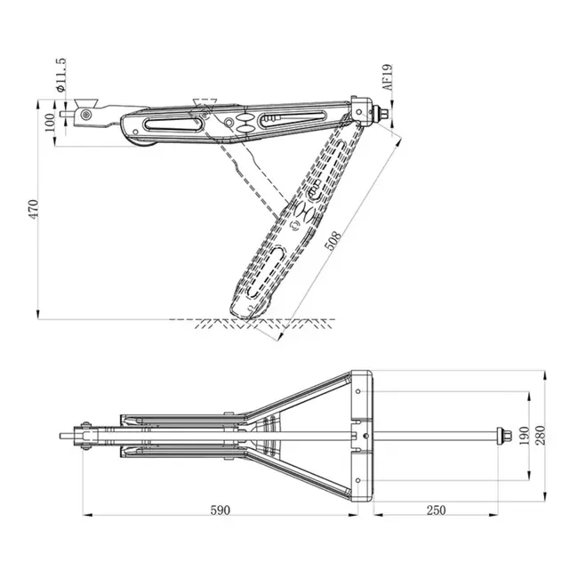 ProPlus Caravanhoeksteun - Verlengd uitdraaimechanisme - 1000 kg draagvermogen - Verzinkt staal - 605x280 mm