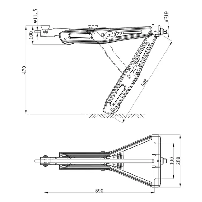 ProPlus Caravanhoeksteun - Stabiel & Duurzaam - 1000 kg Draagvermogen - Verzinkt Staal - 605x280mm - Hoogte 470mm
