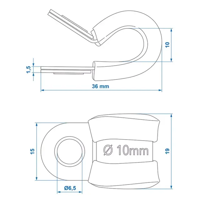 ProPlus Kabelklem - 10 mm - Rubberbescherming - Roestvrij Staal - 6,5 mm Schroefgat