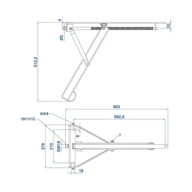 ProPlus Caravanhoeksteun - 450 kg draagvermogen - Verzinkt staal - 663 x 278 mm - Hoogte 512 mm