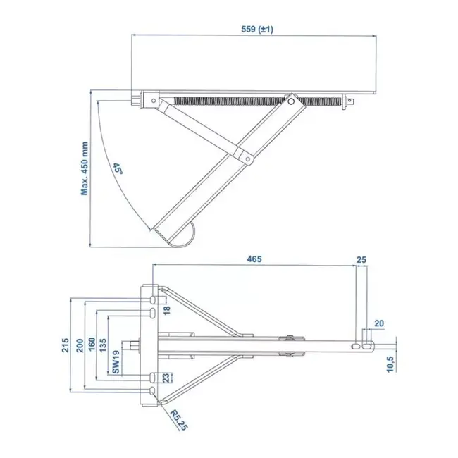 ProPlus Caravanhoeksteun - 450 kg draagkracht - Verzinkt staal - 559x278 mm - Hoogte 450 mm