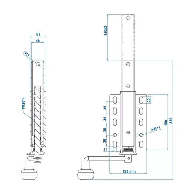 ProPlus Verstelbare kielsteun voor boottrailer - 385-535 mm - 200 kg draagkracht