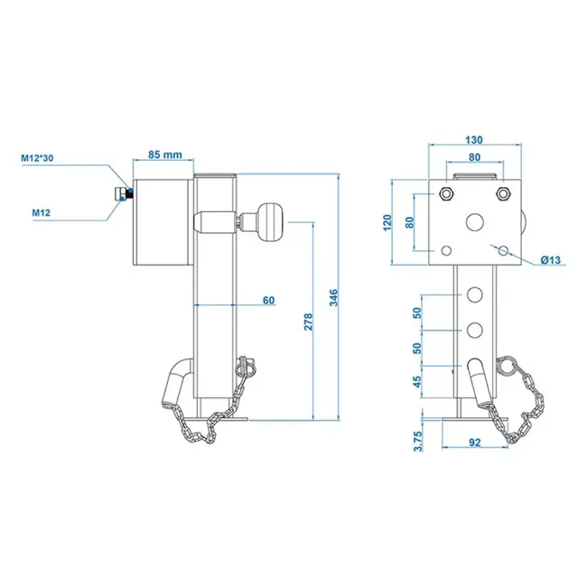 ProPlus Kantelbare steunpoot - 60x60 mm - Verstelbaar - 1300 kg draagkracht - Staal en kunststof