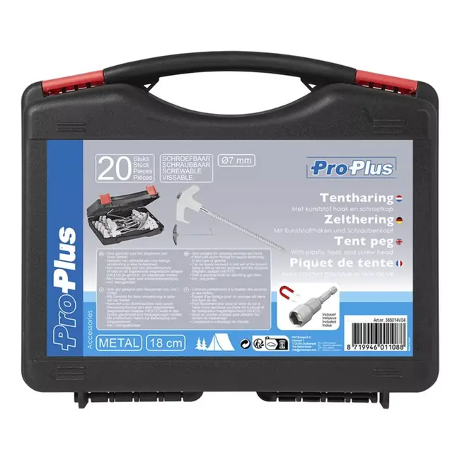 ProPlus Tentharingen - Schroefbaar Metaal - Kunststof Haak - 20 Stuks met Koffer