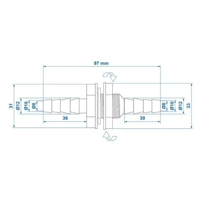 ProPlus Watertank doorvoer recht - Temperatuurbestendig - Barstdruk 7 bar - Polypropyleen - 10x12mm