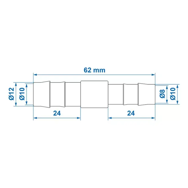 ProPlus Slangreduceerstuk recht - 12x10mm - Hittebestendig tot 90°C - Drukbestendig tot 8 bar - Polypropyleen