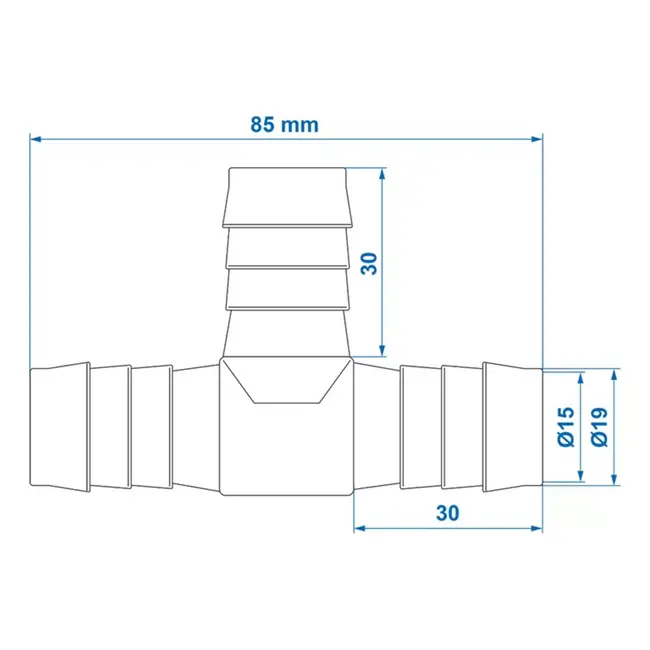 ProPlus T-stuk slangtule - 19 mm - Hittebestendig tot 90°C - Drukbestendig 8 bar - Polypropyleen