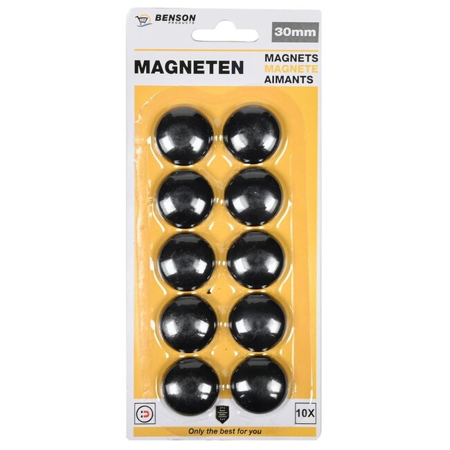 Benson Ronde magneten - Ø 3 cm - zwart - 10 stuks - hoge draagkracht - veelzijdig gebruik