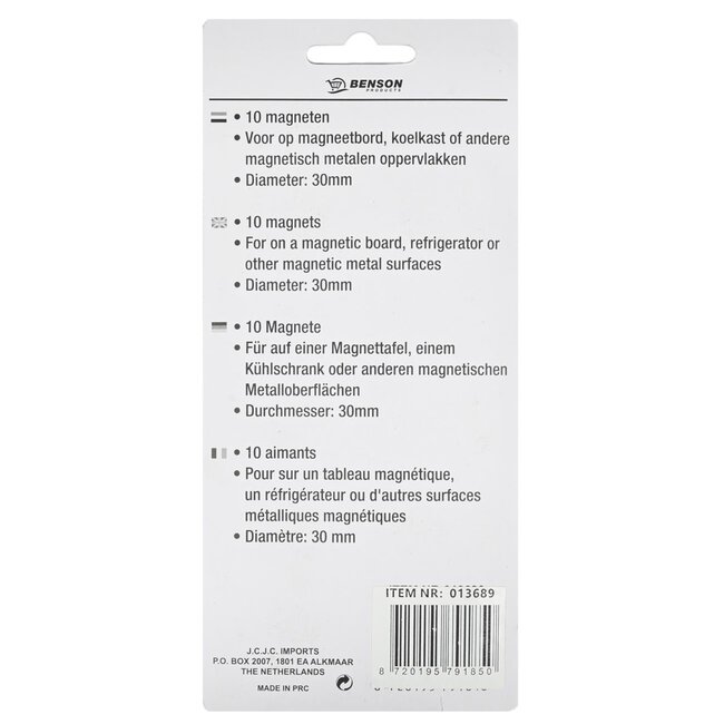 Benson Ronde magneten - Ø 3 cm - zwart - 10 stuks - hoge draagkracht - veelzijdig gebruik