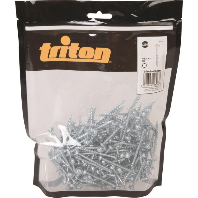 Triton zakgatschroeven - staal - grof schroefdraad, sluitringkop - 8 x 50 mm - verzinkt zilver - 250 stuks - voor hout