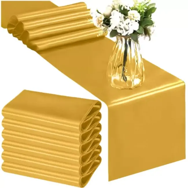 Ruhhy Satijnen Tafelloper Goud - Luxe Tafeldecoratie - 9 Meter Lang