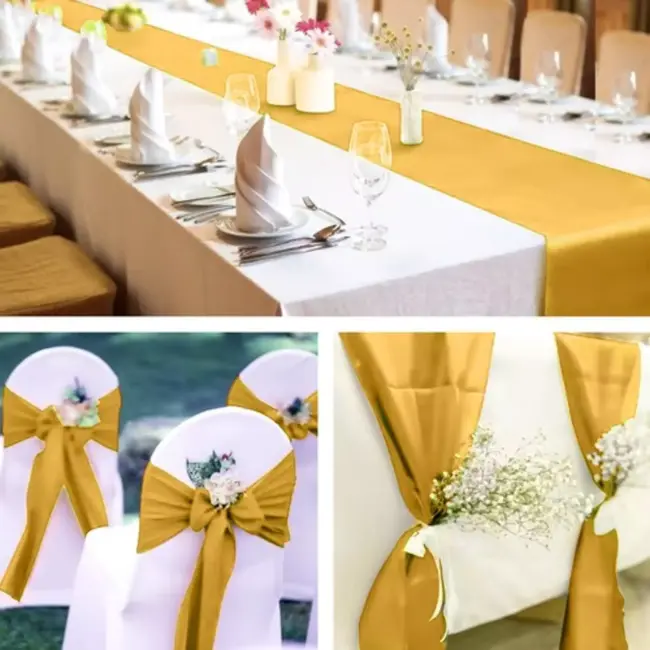 Ruhhy Satijnen Tafelloper Goud - Luxe Tafeldecoratie - 9 Meter Lang