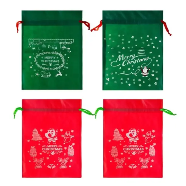 Ruhhy Kerstcadeauzakken - Set van 4 - Herbruikbare Zakken met Kerstman Print