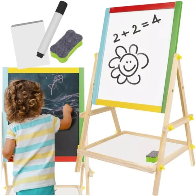 Kruzzel Houten Dubbelzijdig Bord - 65,5 x 40 x 33 cm - Krijtbord en Whiteboard