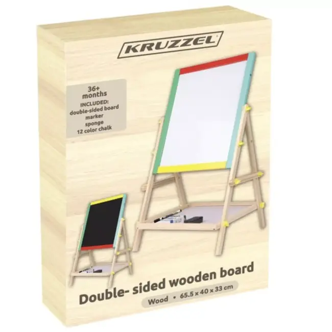 Kruzzel Houten Dubbelzijdig Bord - 65,5 x 40 x 33 cm - Krijtbord en Whiteboard