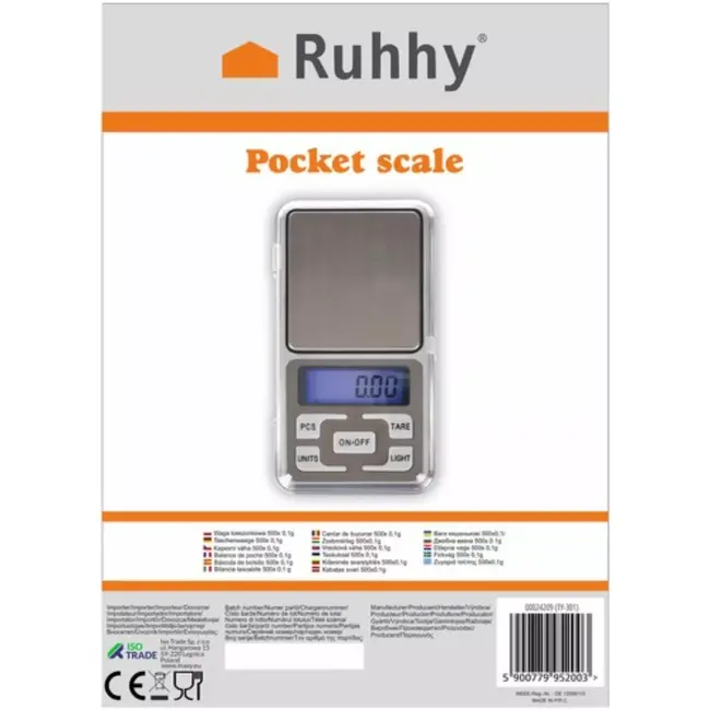 Ruhhy Precisieweegschaal 0,1-500 g - Compact, Nauwkeurig en Inclusief Batterijen