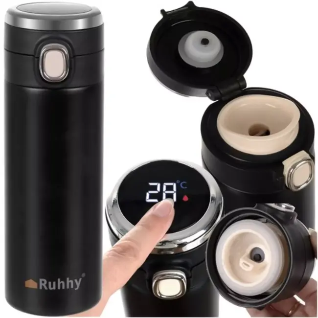 Ruhhy Lekvrije Reisbeker met LED Display - 420 ml - Roestvrij Staal