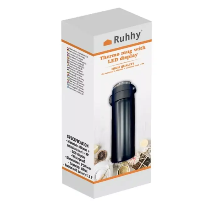 Ruhhy Lekvrije Reisbeker met LED Display - 420 ml - Roestvrij Staal