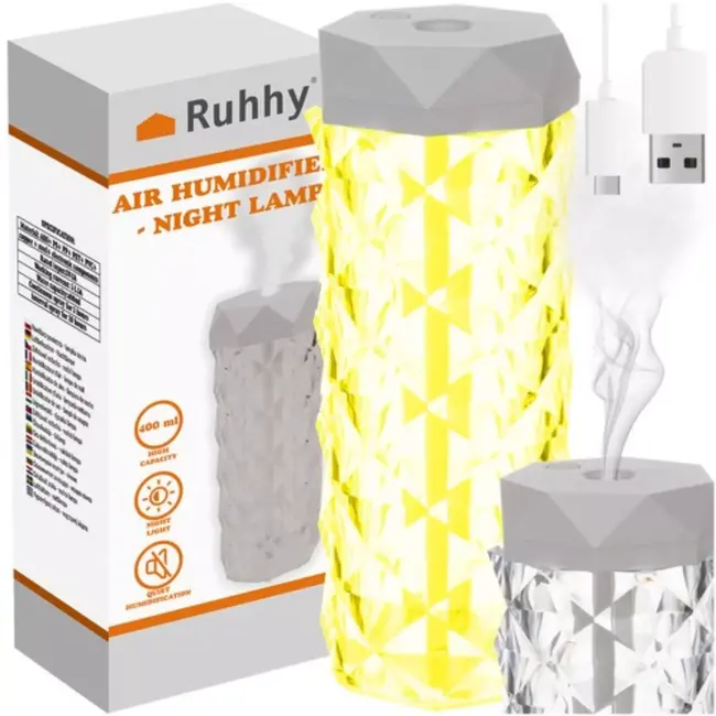 Ruhhy Luchtbevochtiger en Nachtlampje - 2-in-1 - Rozen-effect LED en 400 ml Capaciteit