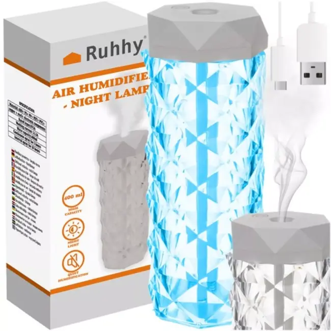 Ruhhy Luchtbevochtiger en Nachtlampje - 2-in-1 - Rozen-effect LED en 400 ml Capaciteit
