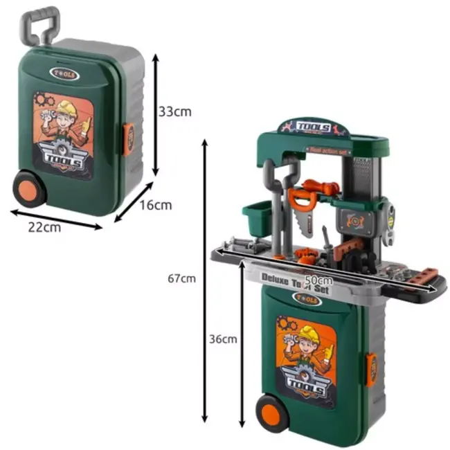 Kruzzel Kinderwerkplaats 3-in-1 - Compleet met Realistische Gereedschappen - Voor 3-7 Jaar