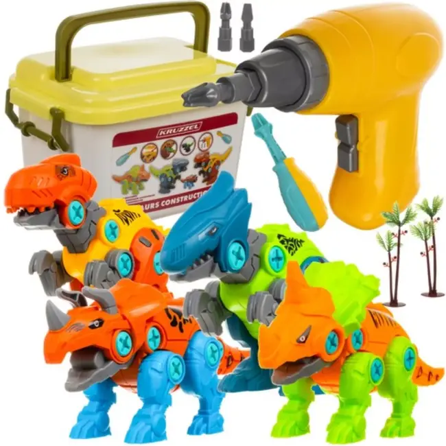 Kruzzel Dinosaurus Constructieset - 4-in-1 Bouwplezier - Met Schroevendraaier & Koffer