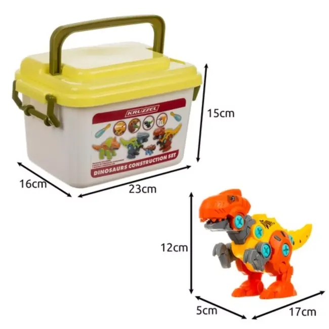 Kruzzel Dinosaurus Constructieset - 4-in-1 Bouwplezier - Met Schroevendraaier & Koffer