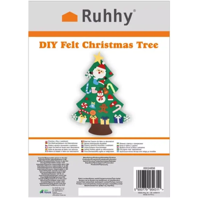 Ruhhy DIY Vilt Kerstboom - Inclusief 26 Versieringen - Herbruikbare Kerstdecoratie
