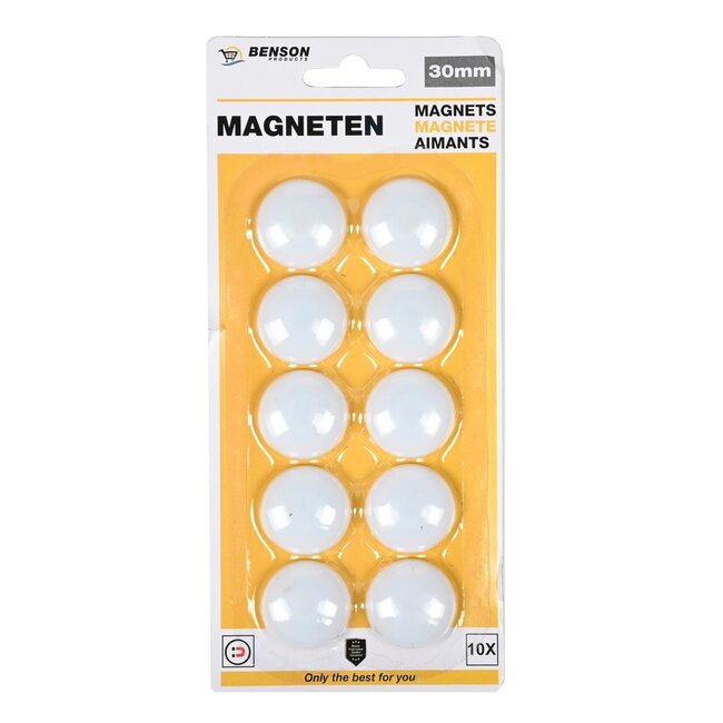 Benson Sterke ronde magneten - Ø 3 cm - wit - set van 10 stuks
